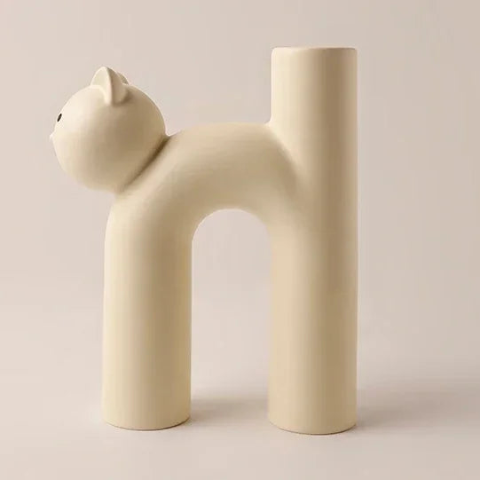 Funny Ceramic H-shaped Cat Flower Vase for Home Desktop Room Decor