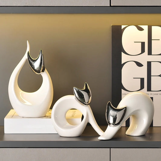 Abstract Artwork Ceramic Kitten Statue