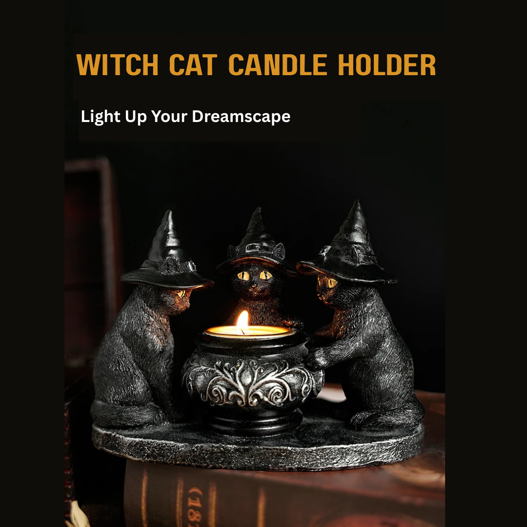 Resin Witch Cat Candle Holder