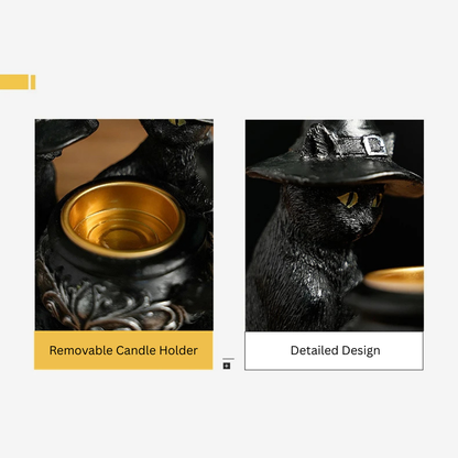 Resin Witch Cat Candle Holder