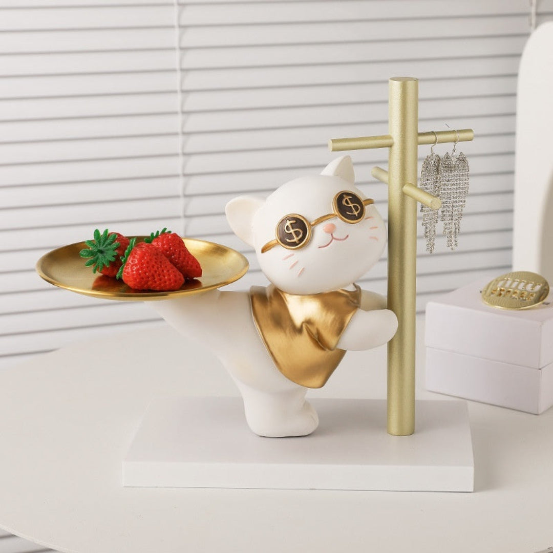 "I'm a millionaire" Kitty Resin Organizer Statue