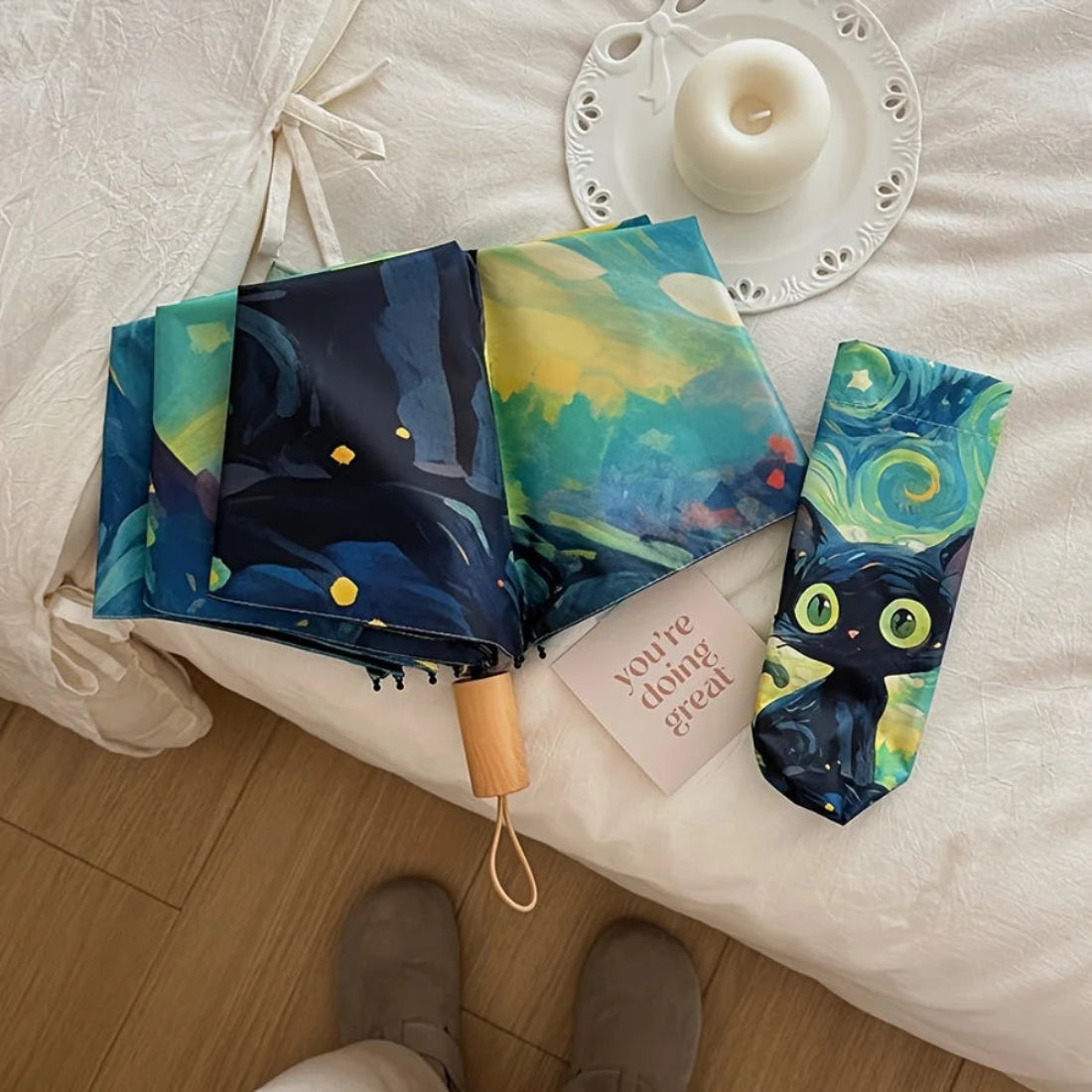 Starry Night Black Cat Umbrella