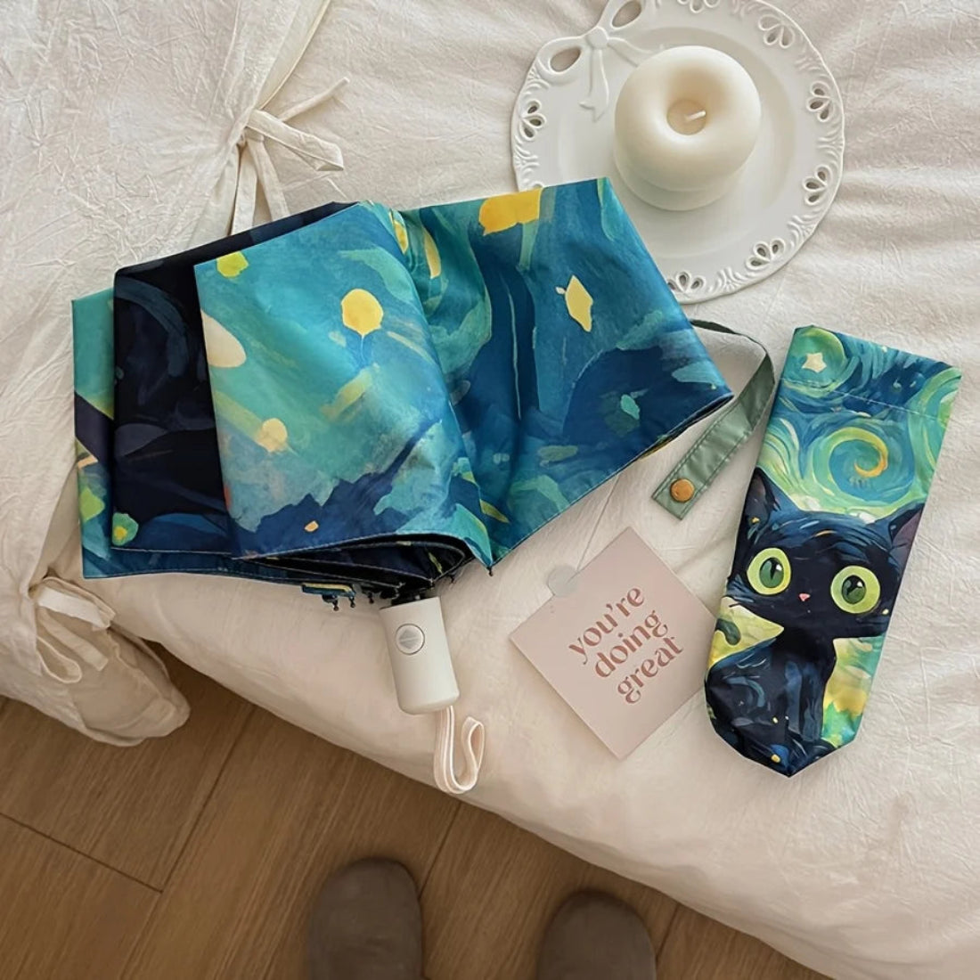 Starry Night Black Cat Umbrella