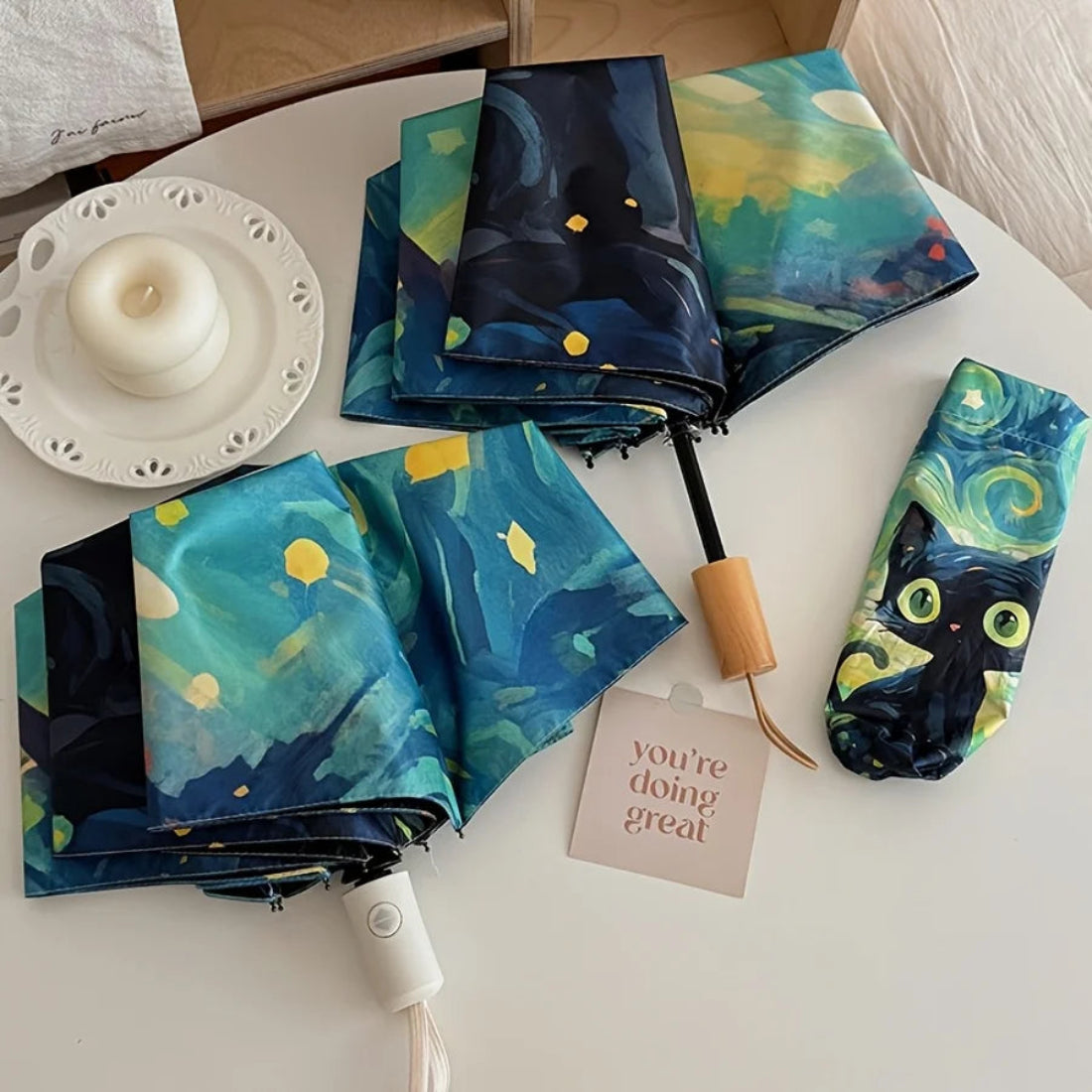 Starry Night Black Cat Umbrella