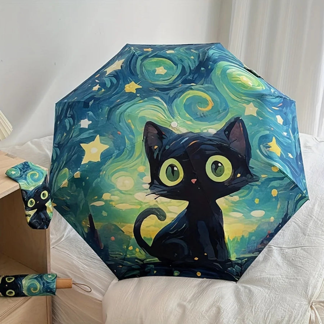 Starry Night Black Cat Umbrella