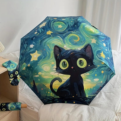 Starry Night Black Cat Umbrella