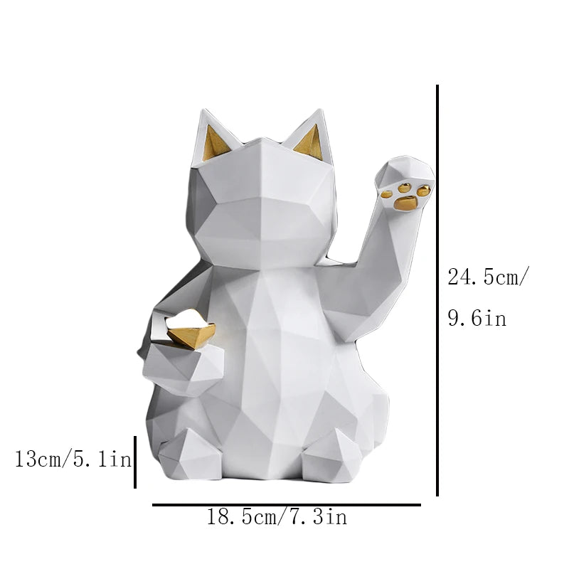 Geometric Lucky Cat Statue
