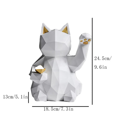 Geometric Lucky Cat Statue