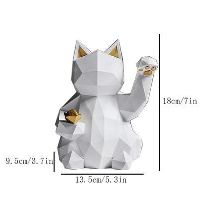 Geometric Lucky Cat Statue