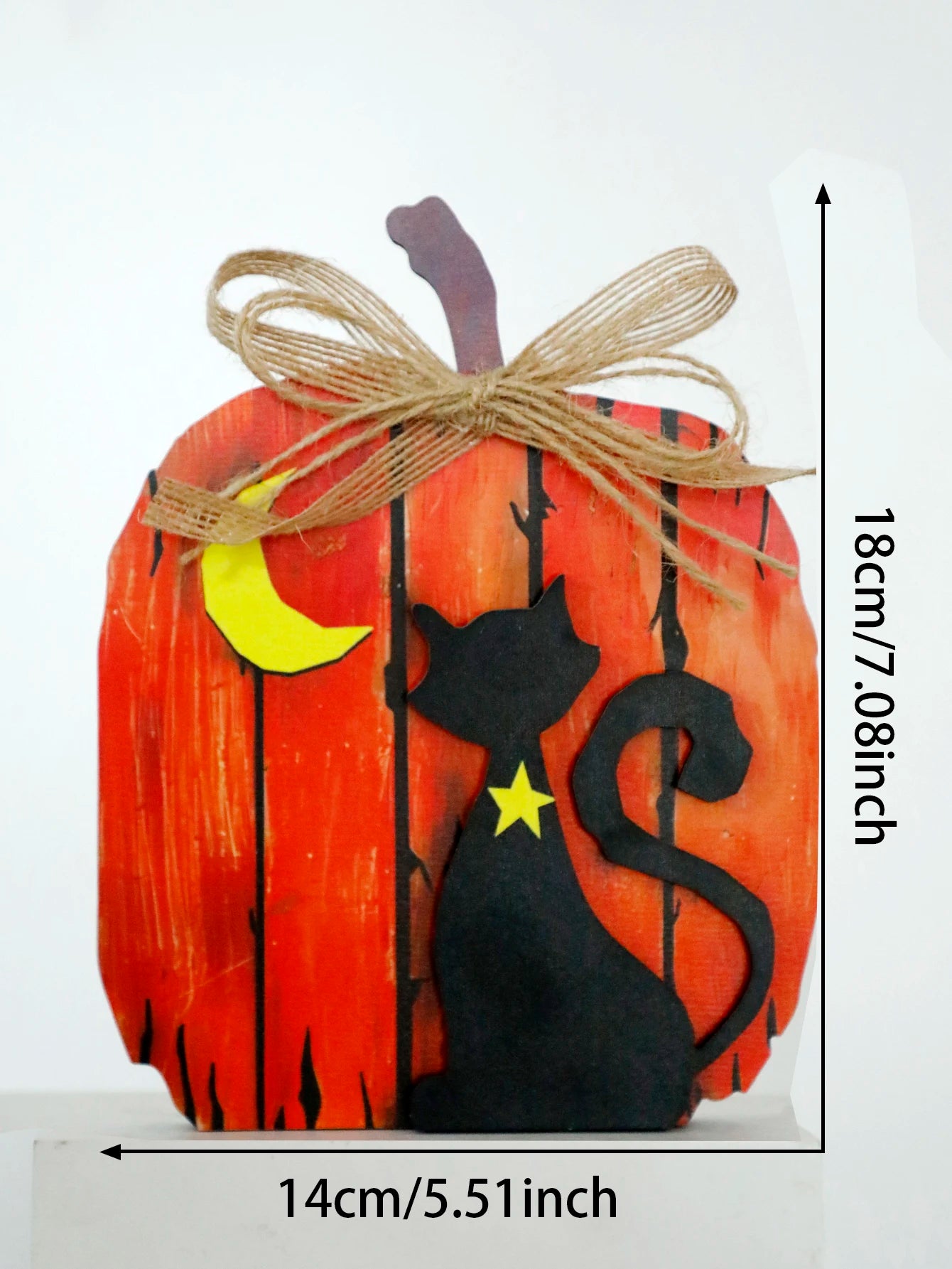 Black Cat Moon Pumpkin Design Wooden Tabletop Decor