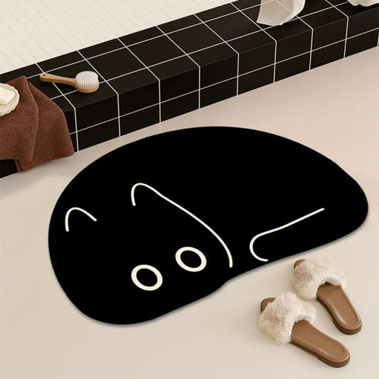 Cute Black Cat Quick-Drying Absorbant Bath Mats with Non-slip Rubber Bottom