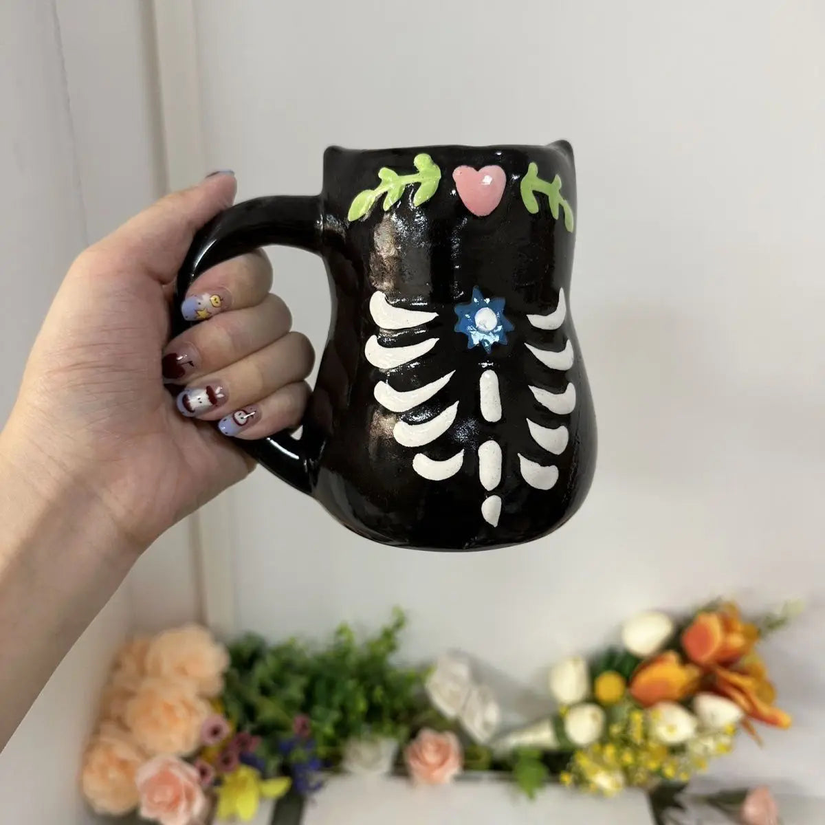 Cute Ceramic Skeleton Black Cat Ceramic Mug