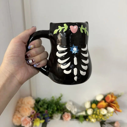 Cute Ceramic Skeleton Black Cat Ceramic Mug