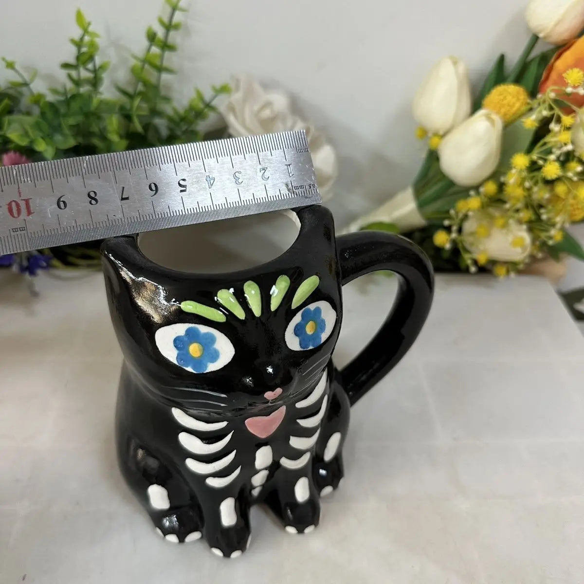Cute Ceramic Skeleton Black Cat Ceramic Mug