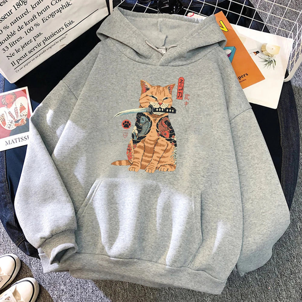 "Bushi Neko" Ukiyo-E Style Japanese Cat Hoodie
