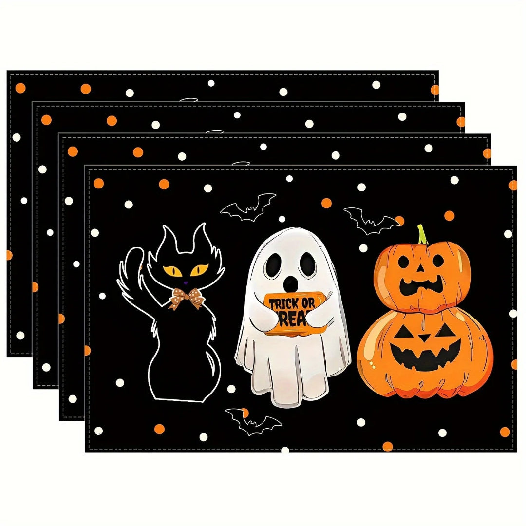 Cat Ghost and Pumpkin Design Halloween Placemats