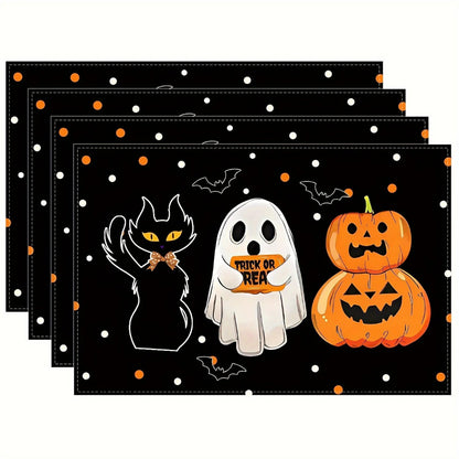 Cat Ghost and Pumpkin Design Halloween Placemats