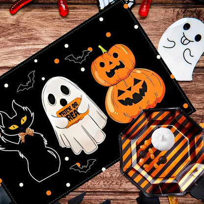 Cat Ghost and Pumpkin Design Halloween Placemats