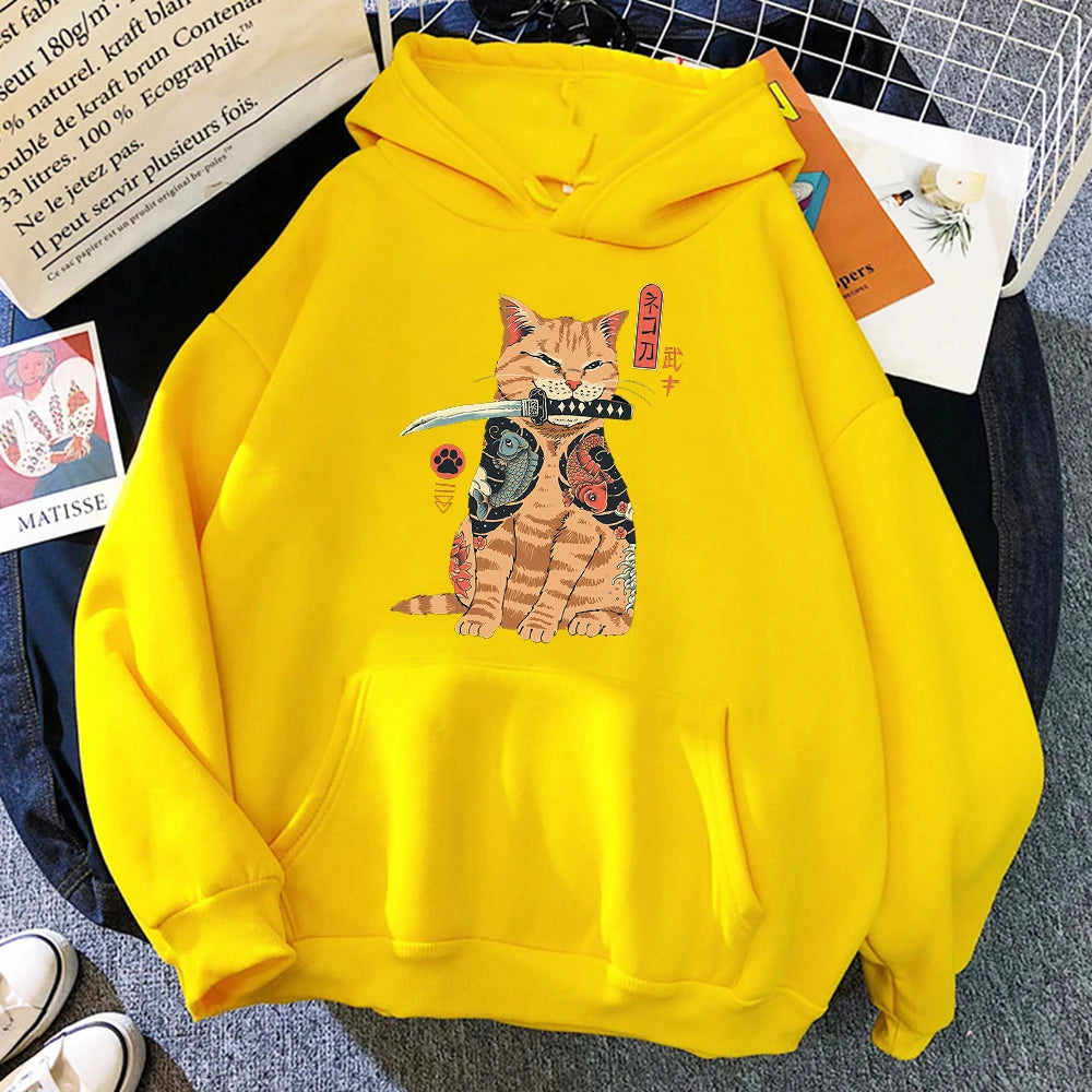 "Bushi Neko" Ukiyo-E Style Japanese Cat Hoodie