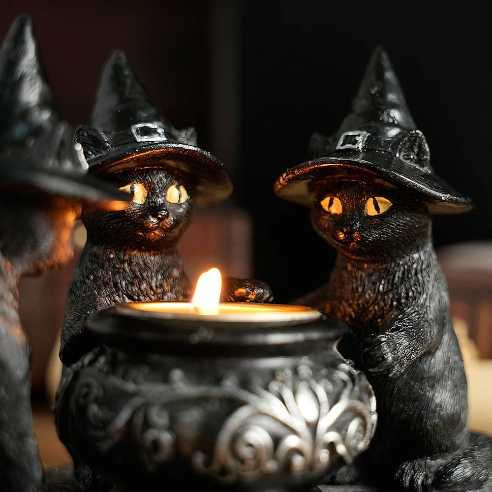 Resin Witch Cat Candle Holder