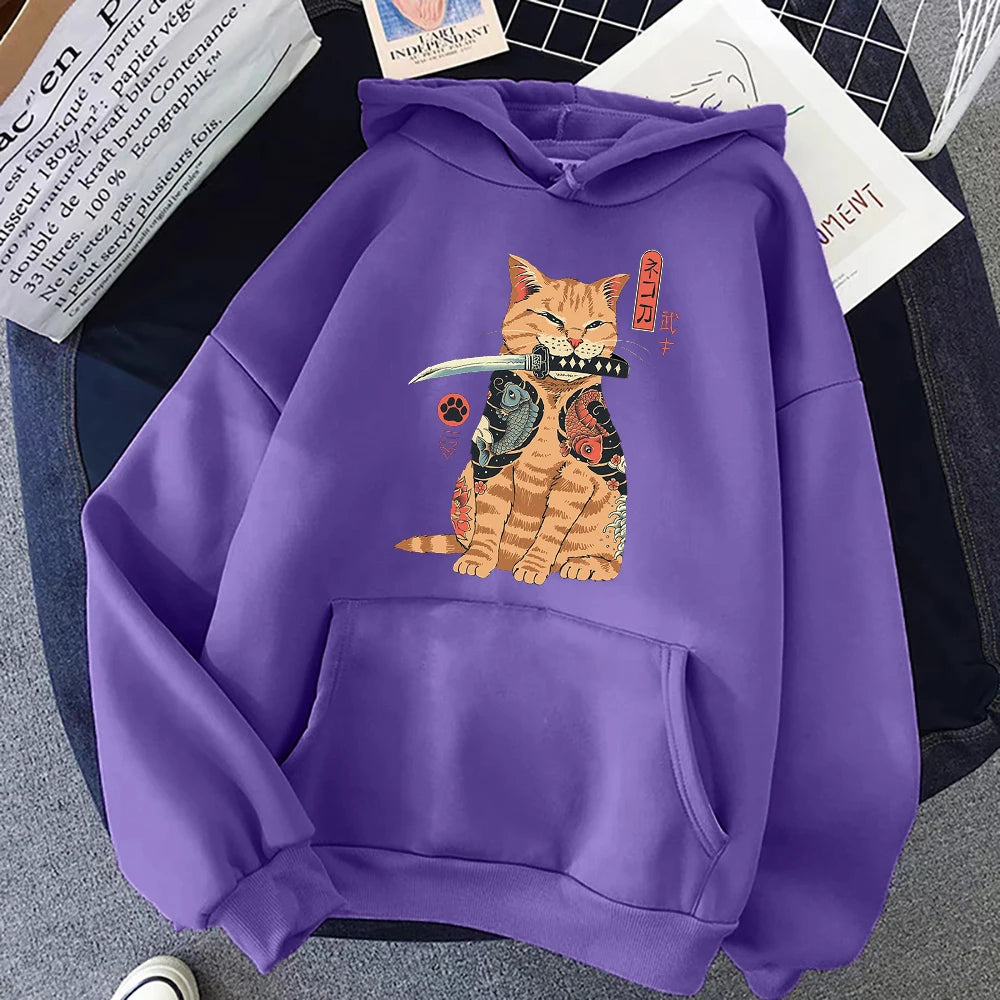 "Bushi Neko" Ukiyo-E Style Japanese Cat Hoodie