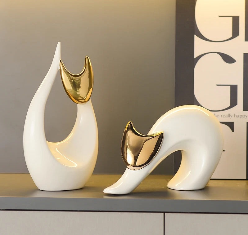 Abstract Artwork Ceramic Kitten Statue