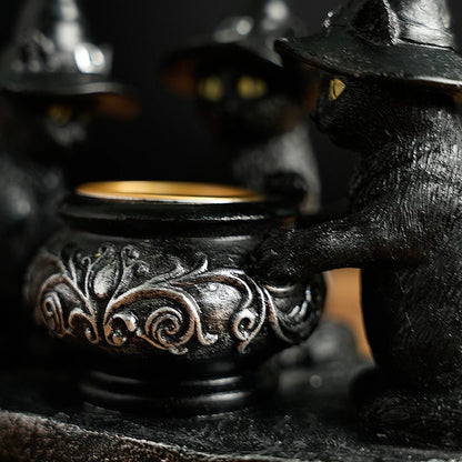Resin Witch Cat Candle Holder