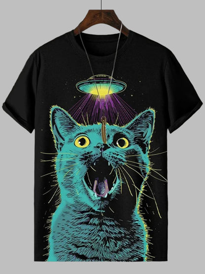 Stylish Breathable Cat Design Graphic T-shirts for Men