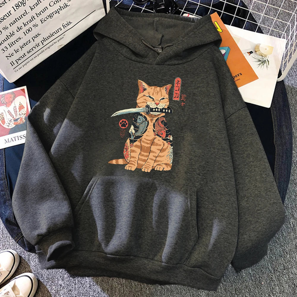 "Bushi Neko" Ukiyo-E Style Japanese Cat Hoodie
