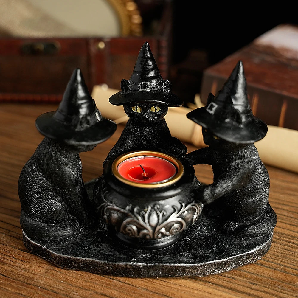 Resin Witch Cat Candle Holder
