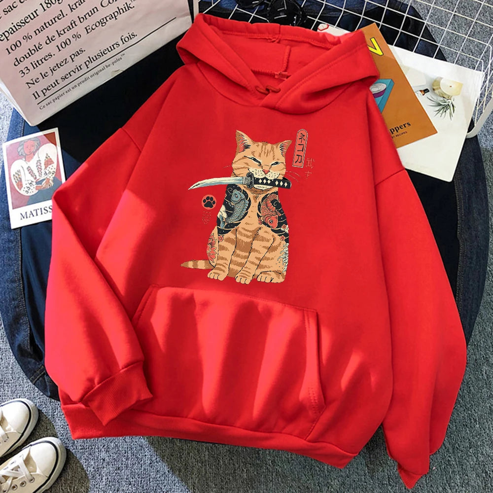 "Bushi Neko" Ukiyo-E Style Japanese Cat Hoodie