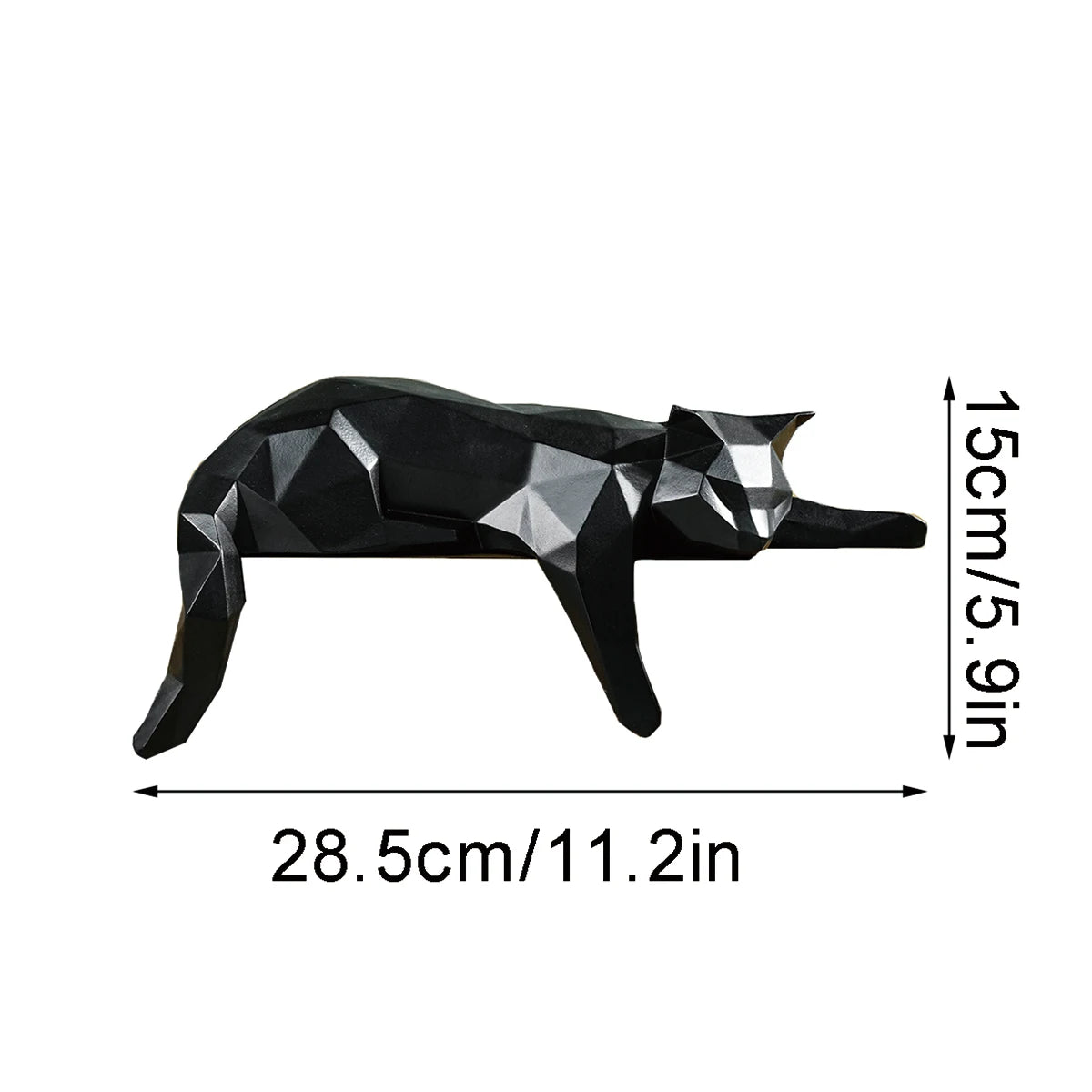 Modern Geometric White Black Cat Statue for Home Office Decor