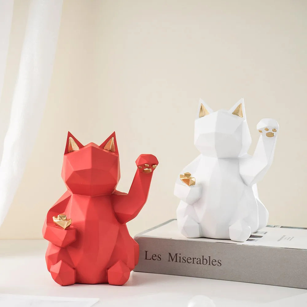 Geometric Lucky Cat Statue