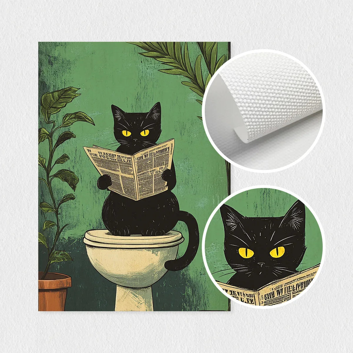 Bathroom Cat-titude: Whimsical 3-Piece Black Cat Canvas Art Set