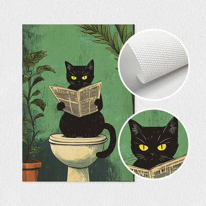 Bathroom Cat-titude: Whimsical 3-Piece Black Cat Canvas Art Set