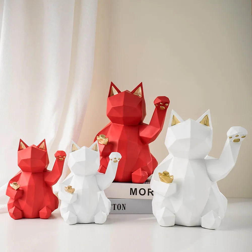 Geometric Lucky Cat Statue