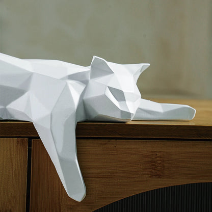 Modern Geometric White Black Cat Statue for Home Office Decor