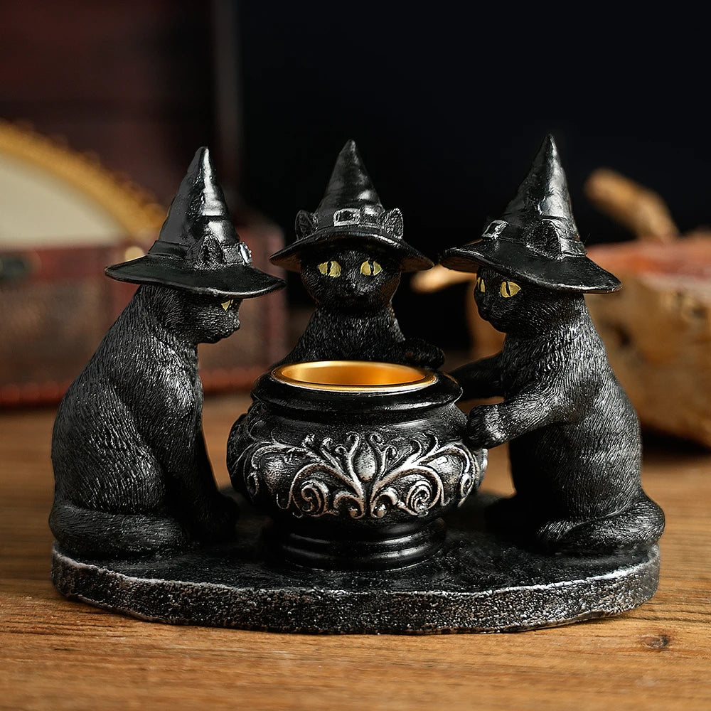 Resin Witch Cat Candle Holder