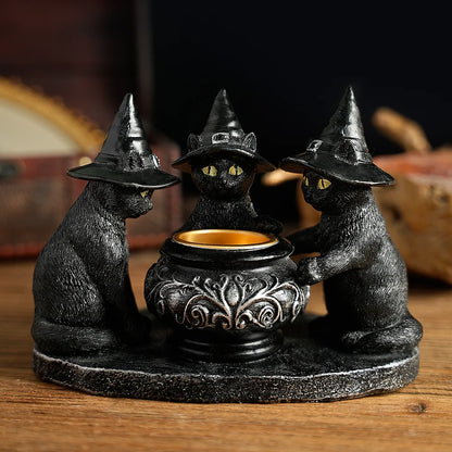 Resin Witch Cat Candle Holder