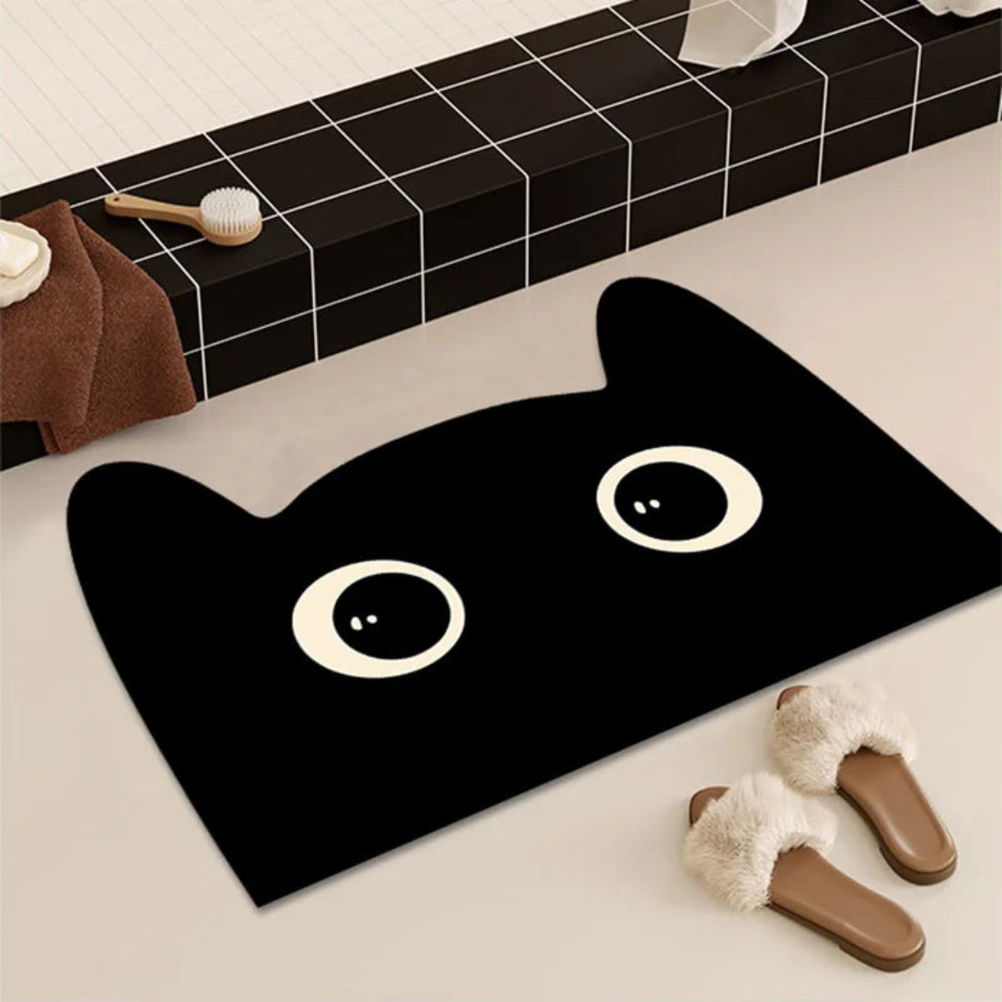 Cute Black Cat Quick-Drying Absorbant Bath Mats with Non-slip Rubber Bottom