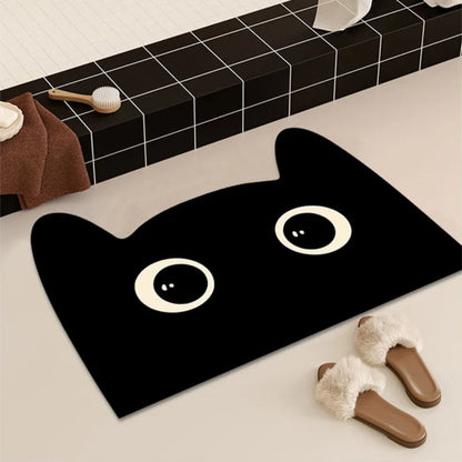 Cute Black Cat Quick-Drying Absorbant Bath Mats with Non-slip Rubber Bottom