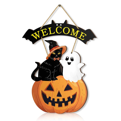 Festive Cat Halloween Welcome Sign