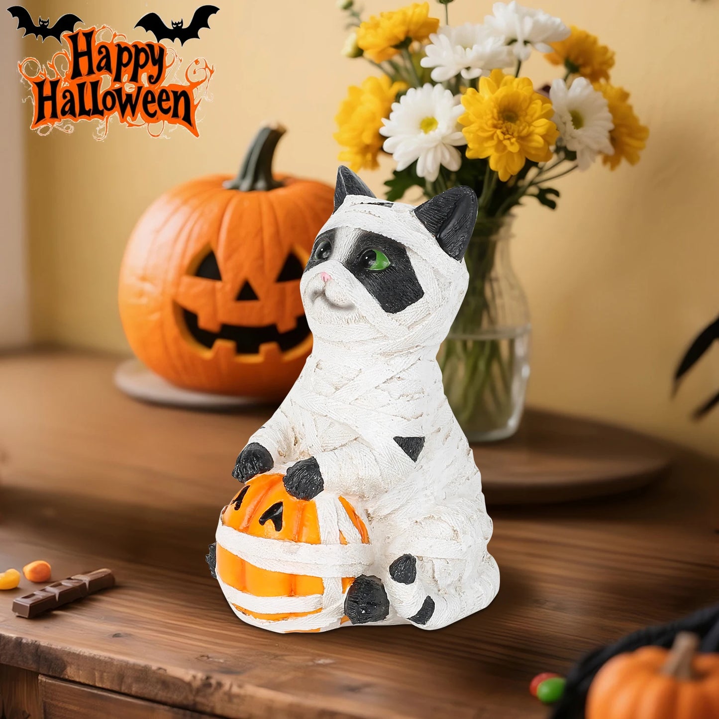 Spooky Mummy Cat Figurine