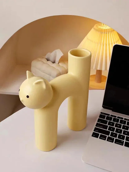 Funny Ceramic H-shaped Cat Flower Vase  for Home Desktop Room Decor
