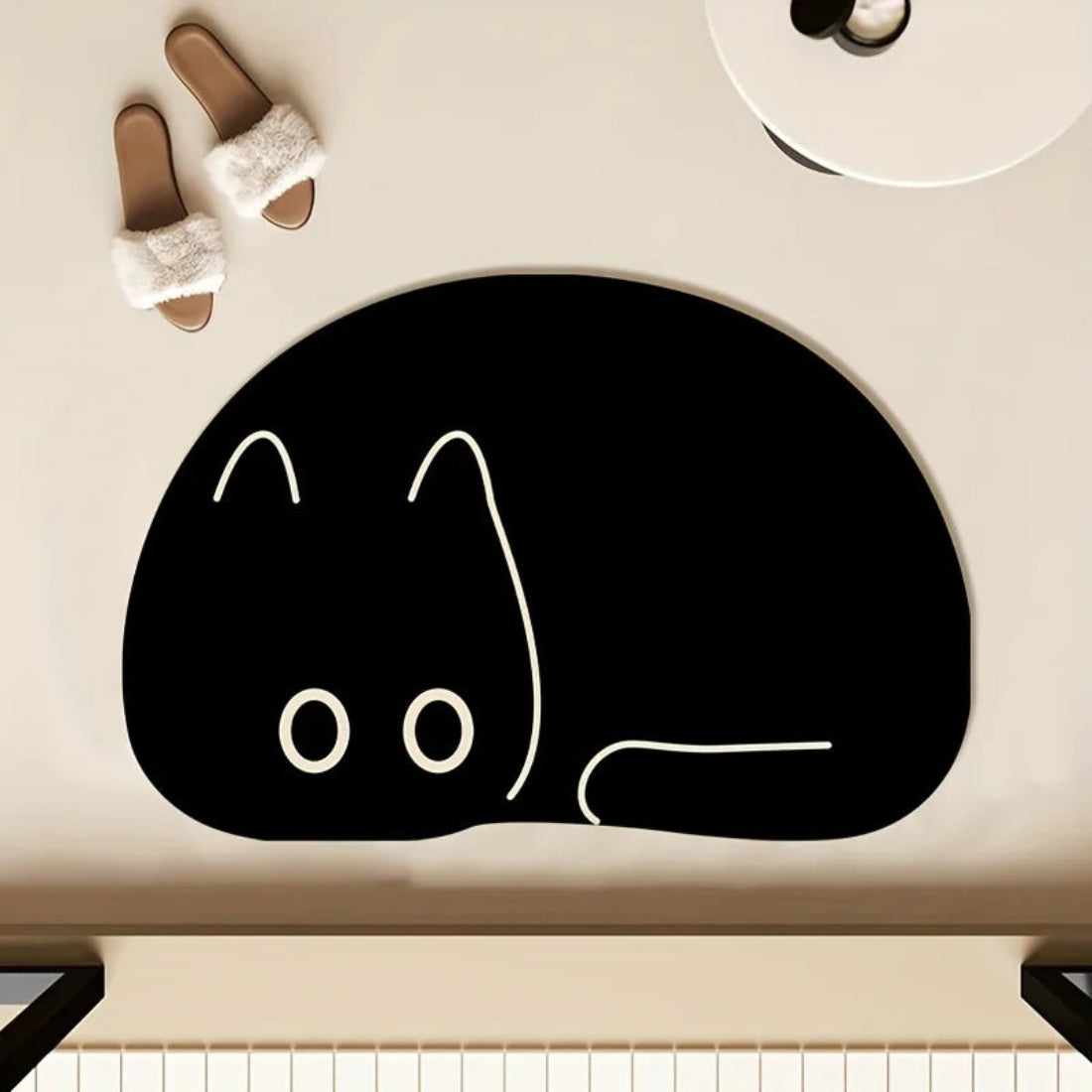 Cute Black Cat Quick-Drying Absorbant Bath Mats with Non-slip Rubber Bottom