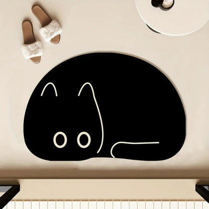 Cute Black Cat Quick-Drying Absorbant Bath Mats with Non-slip Rubber Bottom