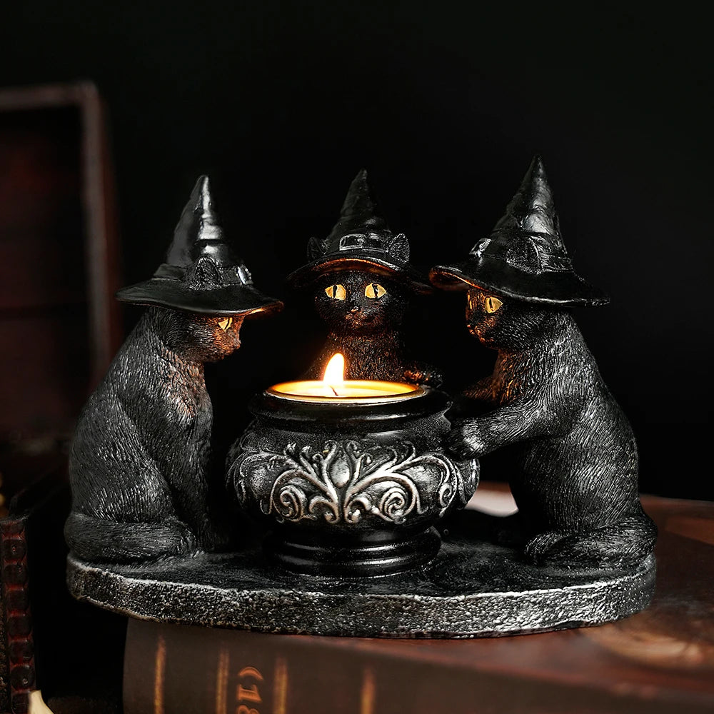 Resin Witch Cat Candle Holder