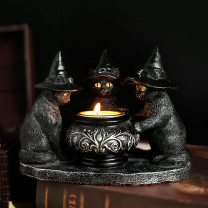 Resin Witch Cat Candle Holder