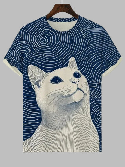 Stylish Breathable Cat Design Graphic T-shirts for Men