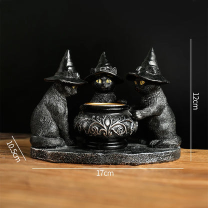 Resin Witch Cat Candle Holder